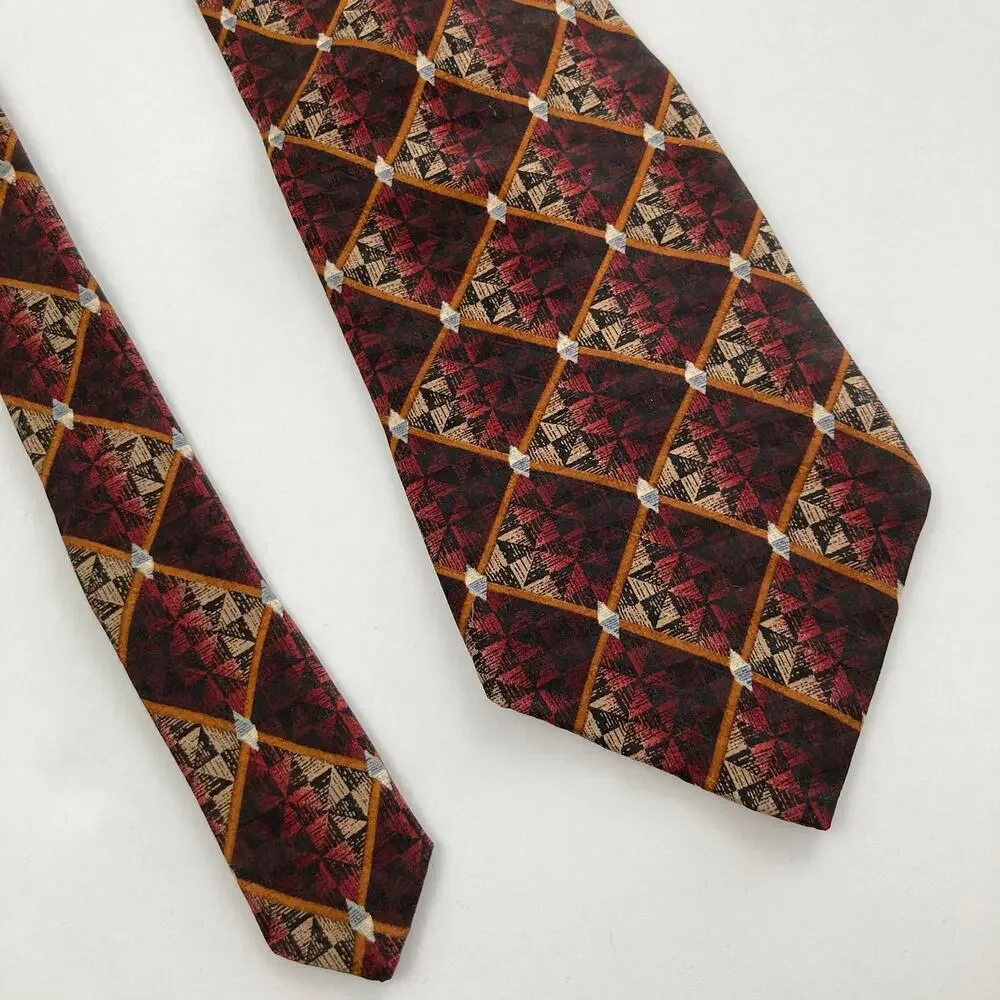 Vintage Deadstock Oscar de la Renta Neckwear 100% Silk Geometric Print Wide Tie